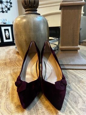 Banana Republic Plum Velvet Pointed-Toe Pumps with Bow